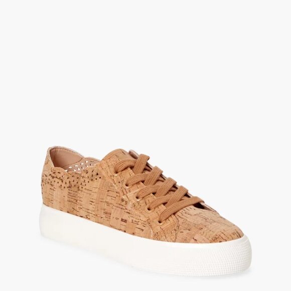 JustFab Jordan Eyelet Platform Sneakers — Natural Faux-Leather Platform Size 11 - Picture 1 of 6